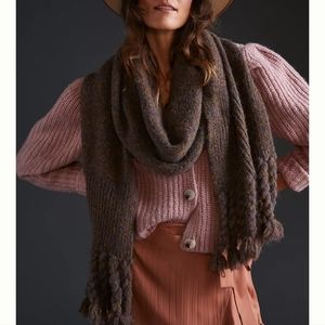Anthropologie Braided Fringe Scarf - brown